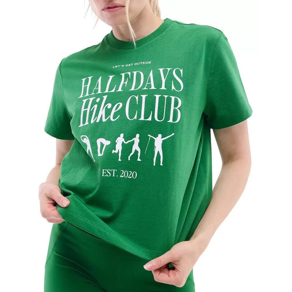 $45 Halfdays Women's Short Sleeve T-Shirt Verdant Green Crew Neck Size M